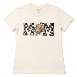 Poppy & Pine Women's MOM Graphic T-Shirt Beige Cream Short Sleeve Tee M